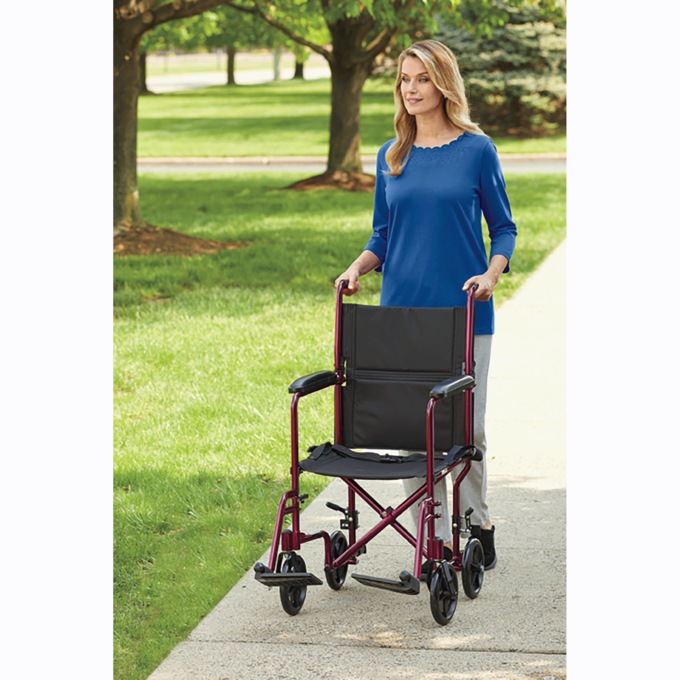 Drive Lightweight Transport Chair, Red, large
