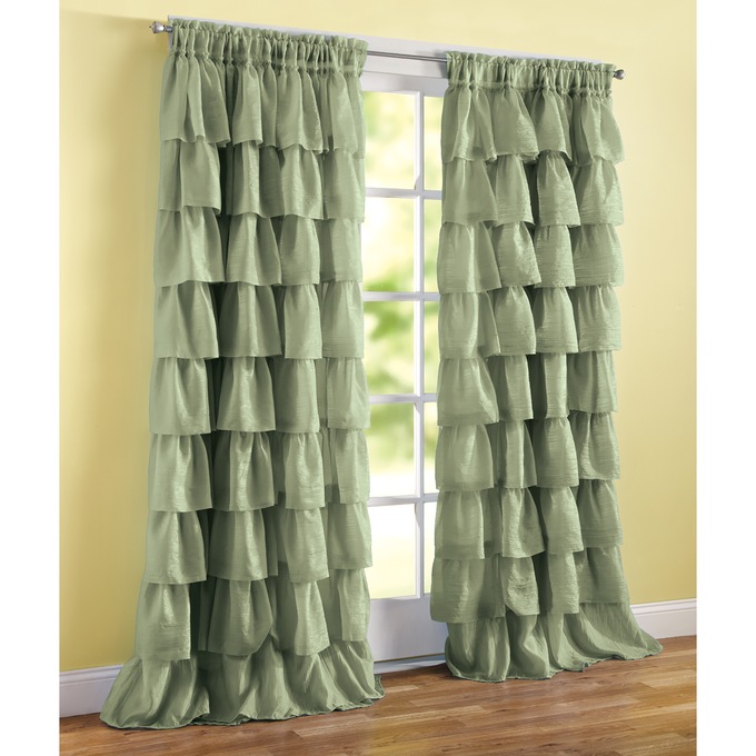 Ruffled, Layered Curtain Panel, , large