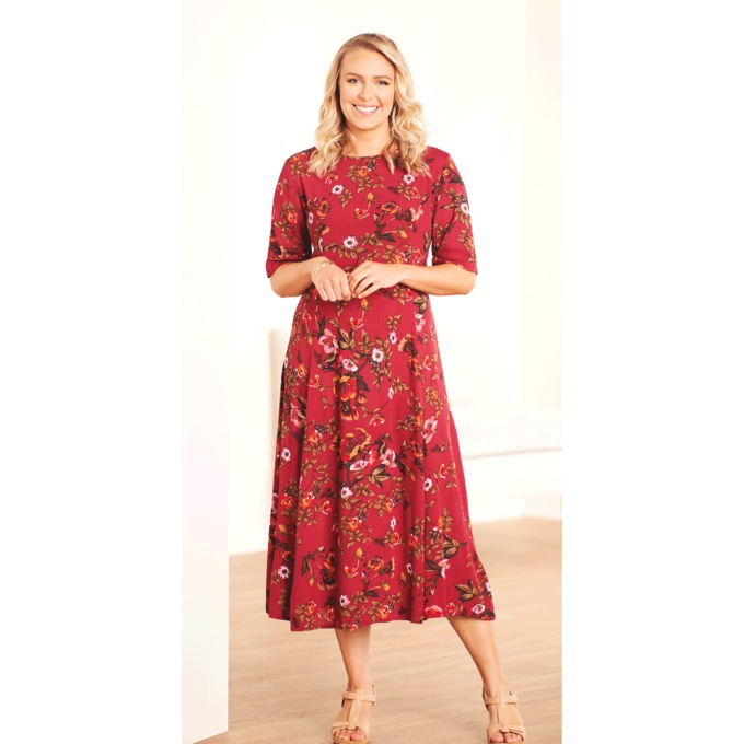 Short-Sleeve Floral Crinkle Dress, , large