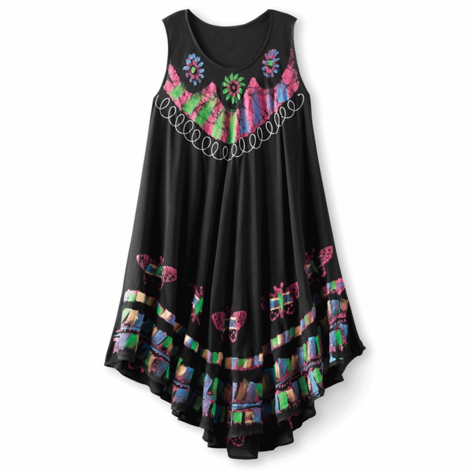 Sleeveless Umbrella Dress, Black Floral, large