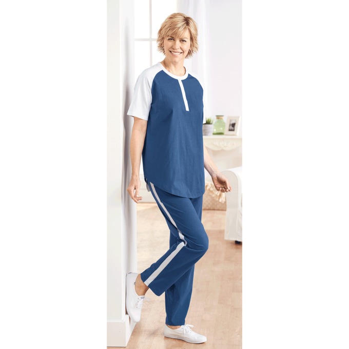 Short-Sleeve Henley Baseball Tunic, Navy White, large