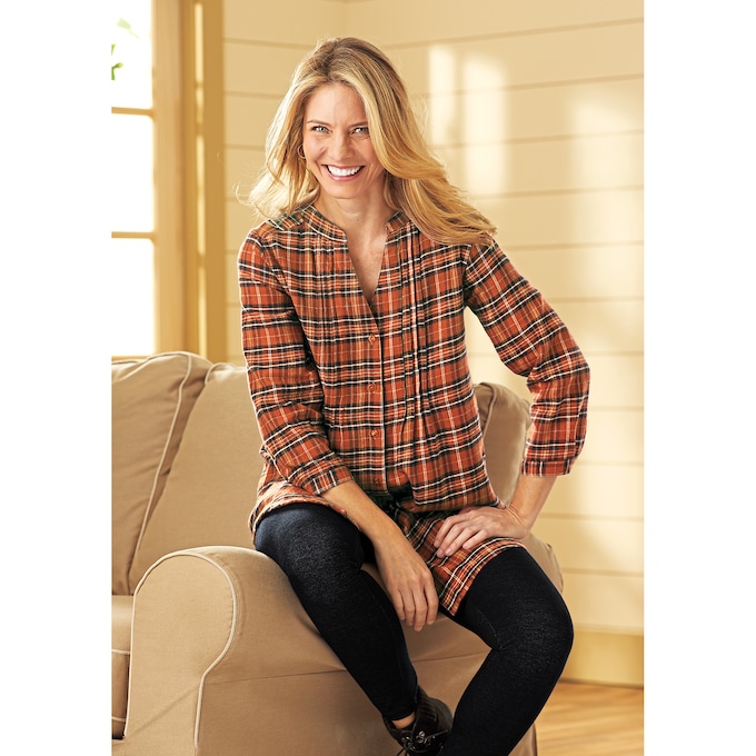 Pintuck Cotton Flannel Shirt, , large