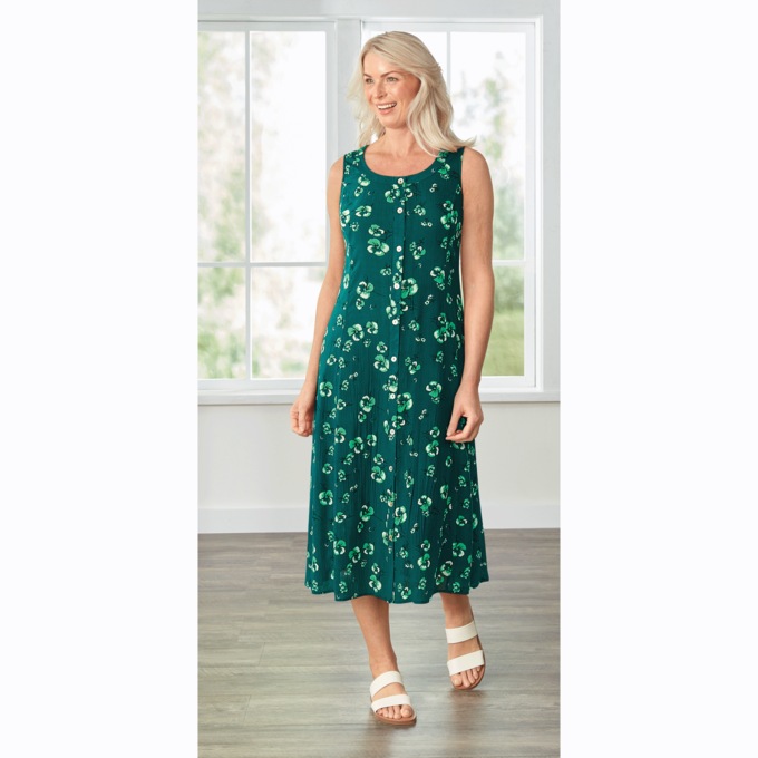 Sleeveless Button-Front Print Sundress, , large