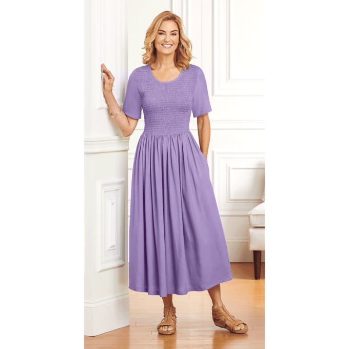Smocked-Waist Dress, Lilac, large