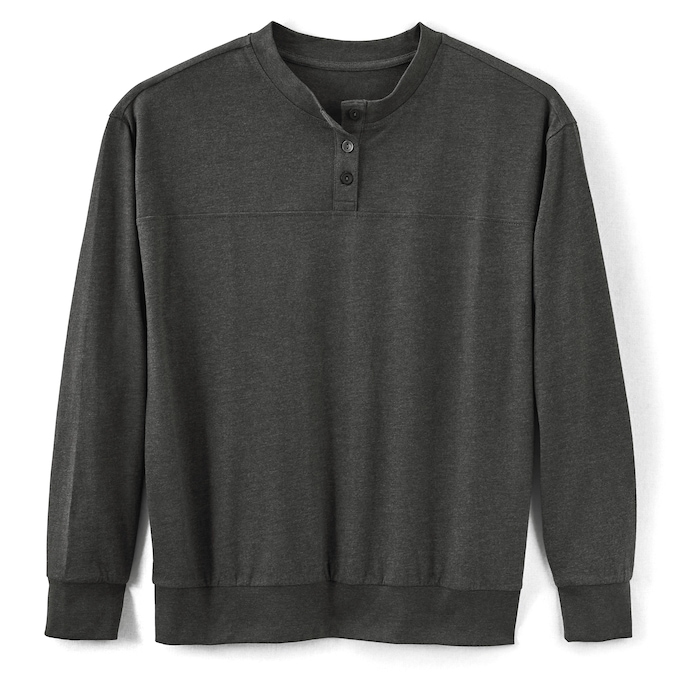 Long-Sleeve Banded-Bottom Henley, , large